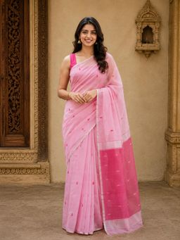 AMRUTKALA SAREES - Pink Designer Cotton Silk Kanjivaram Saree with Unstitched Blouse