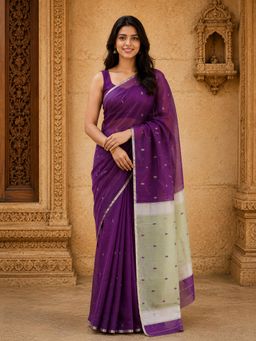 AMRUTKALA SAREES - Purple Designer Cotton Silk Kanjivaram Saree with Unstitched Blouse