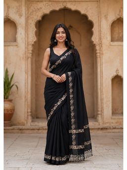 AMRUTKALA SAREES - Black Designer Linen Printed Solid Saree with Unstitched Blouse