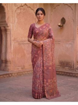 AMRUTKALA SAREES - Mauve Designer Linen Printed Solid Saree with Unstitched Blouse