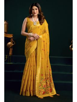 Mysilklove - Cyber Yellow Handloom Muga Cotton Saree with Unstitched Blouse