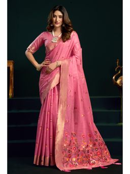 Mysilklove - Fairy Pink Handloom Muga Cotton Saree with Unstitched Blouse