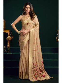 Mysilklove - Soft Cream Handloom Muga Cotton Saree with Unstitched Blouse