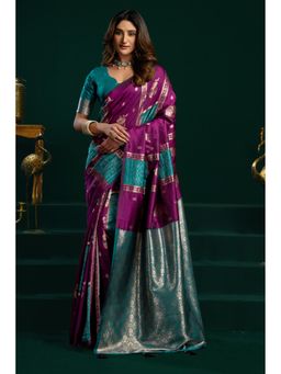 Mysilklove - Majesty Purple Banarasi Handloom Soft Silk Saree with Unstitched Blouse