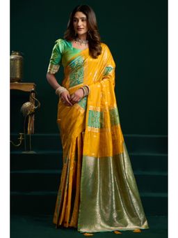 Mysilklove - Chamois Yellow Banarasi Handloom Soft Silk Saree with Unstitched Blouse