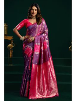 Mysilklove - Cobalt Purple Banarasi Handloom Soft Silk Saree with Unstitched Blouse