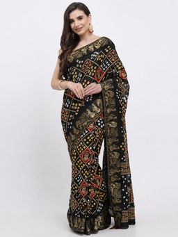 KISHORI - Womens Bandhani Saree with Zari Work Saree and Unstitched Blouse