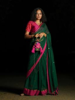 Suta - Soft Mul Cotton Green Saree without Blouse