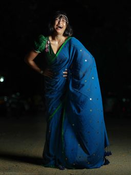 Suta - Blue Viscose Mul Cotton Saree without Blouse
