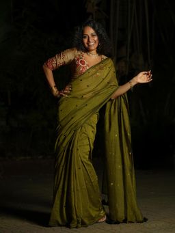 Suta - Green Mul Cotton Saree without Blouse
