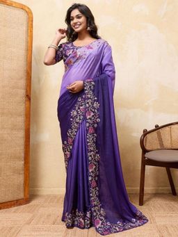 Odette - Dark Violet Georgette Cut Work Saree with Unstitched Blouse