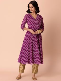 Indya - Purple Bandhani Printed Angrakha Kurta
