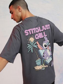 HIGHLANDER - Stitch Men Crew Neck Oversized T- Shirt - Grey