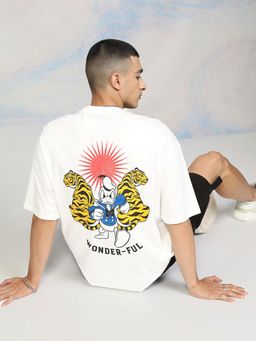 HIGHLANDER - Donald Duck Men White Crew Neck Drop Shoulder T-Shirt