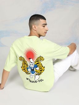 HIGHLANDER - Donald Duck Men Lime Green Crew Neck Drop Shoulder T-Shirt