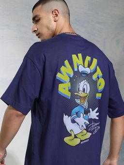HIGHLANDER - Donald Duck Men Crew Neck Drop Shoulder Oversized T-Shirt - Navy Blue