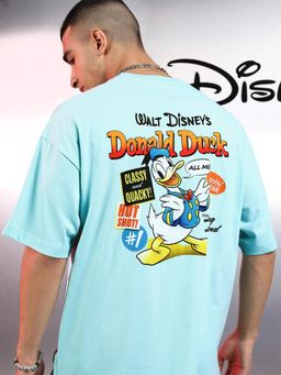 HIGHLANDER - Men Aqua Donald Duck Crew Neck Oversized Drop Shoulder T-Shirt