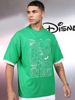 HIGHLANDER - Men Mickey Green Crew Neck Oversized Drop Shoulder T-Shirt