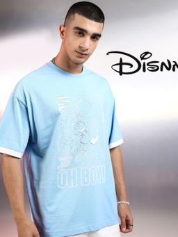HIGHLANDER - Men Light Blue Mickey Mouse Crew Neck Oversized Drop Shoulder T-Shirt