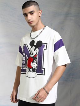 HIGHLANDER - Men Mickey Mouse Crew Neck Oversized Drop Shoulder T-Shirt - White