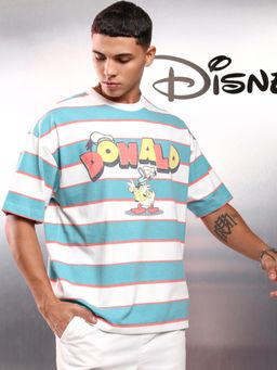 HIGHLANDER - Men Aqua Donald Duck Crew Neck Short Sleeve Oversized Drop Shoulder T-Shirt