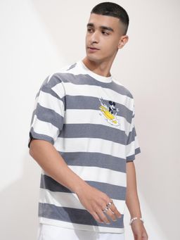 HIGHLANDER - Men Navy Blue Oversized Drop Shoulder Crew Neck Half Sleeve T-Shirt