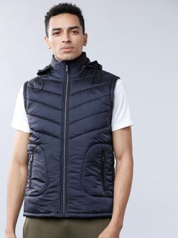 HIGHLANDER - Men Navy Blue Solid Hooded Padded Jacket