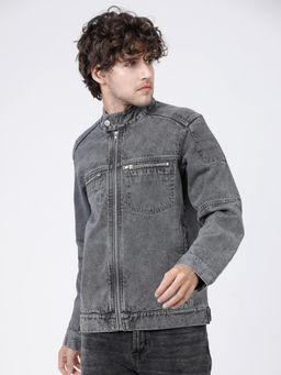 HIGHLANDER - Men Grey Solid Denim Jacket