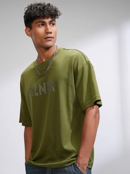 HIGHLANDER - Men Solid Crew Neck Cotton T-Shirt - Olive