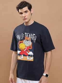 HIGHLANDER - Character Drop Shoulder Oversized T-Shirt - Navy Blue