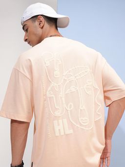 HIGHLANDER - Crew Neck Drop Shoulder Cotton Oversized T-Shirt - Peach