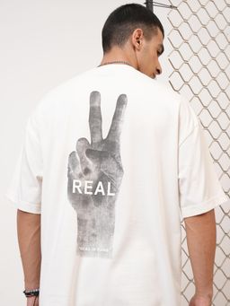 HIGHLANDER - Men Off White Oversized Drop Shoulder Crew Neck Half Sleeve T Shirt