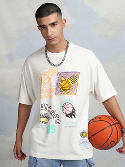 HIGHLANDER - Men Off White Oversized Drop Shoulder Round Neck Half Sleeve T Shirt