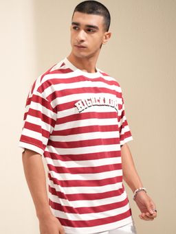 HIGHLANDER - Men Off White Horizontal Striped Oversized T-Shirt