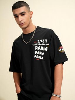HIGHLANDER - Men Black Oversized Drop Shoulder Crew Neck Half Sleeve T Shirt