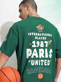 HIGHLANDER - Men Green Crew Neck Half Sleeve Oversized T-Shirt