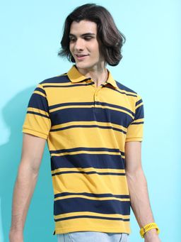 HIGHLANDER - Men Striped Slim Fit Polo T-Shirt - Yellow
