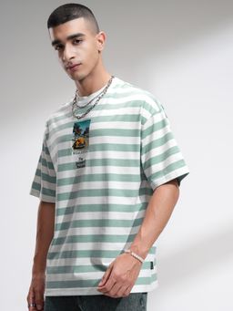 HIGHLANDER - Men Sea Green Crew Neck Over Sized Drop Shoulder T-Shirt