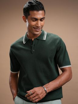 HIGHLANDER - Men Self Design Polo T-Shirt - Green