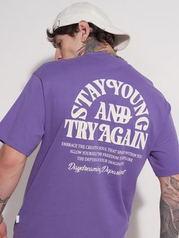 HIGHLANDER - Men Typography Printed Crew Neck Cotton T-Shirt - Purple