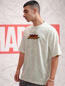 HIGHLANDER - Men Avenger Printed Off White Crew Neck Oversized Drop Shoulder T-Shirt