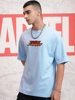 HIGHLANDER - Men Avenger Printed Light Blue Crew Neck Oversized Drop Shoulder T-Shirt