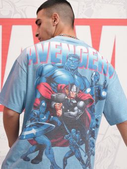 HIGHLANDER - Men Avenger Printed Blue Crew Neck Oversized Drop Shoulder T-Shirt