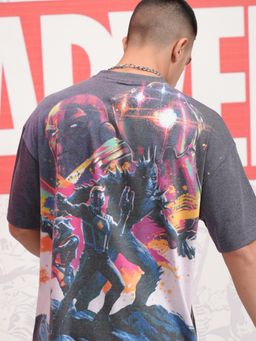 HIGHLANDER - Men Venom Printed Black Crew Neck Oversized Drop Shoulder T-Shirt