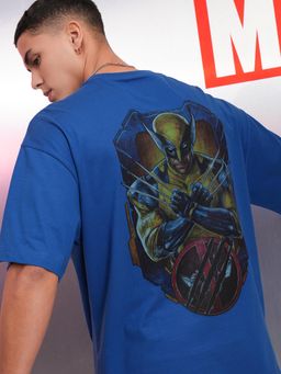 HIGHLANDER - Men Deadpool and Wolverine Blue Crew Neck Oversized Drop Shoulder T-Shirt