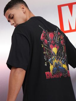 HIGHLANDER - Men Deadpool and Wolverine Black Crew Neck Oversized Drop Shoulder T-Shirt
