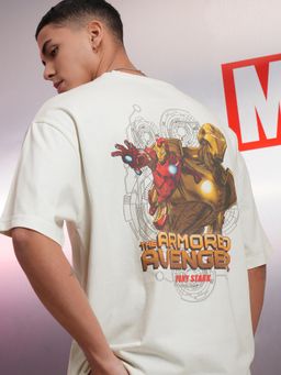 HIGHLANDER - Men Off White Iron Man Crew Neck Oversized Drop Shoulder T-Shirt
