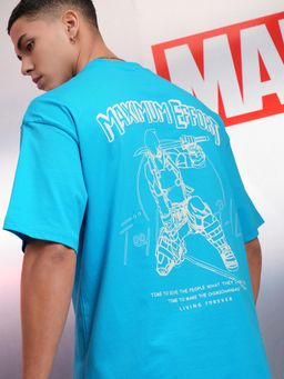 HIGHLANDER - Men Deadpool Blue Crew Neck Oversized Drop Shoulder T-Shirt
