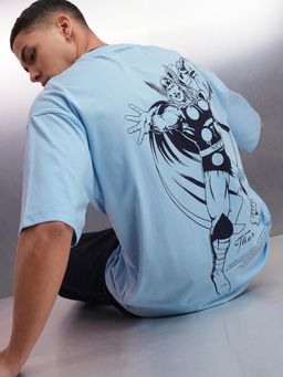 HIGHLANDER - Men Thor Light Blue Crew Neck Oversized Drop Shoulder T-Shirt