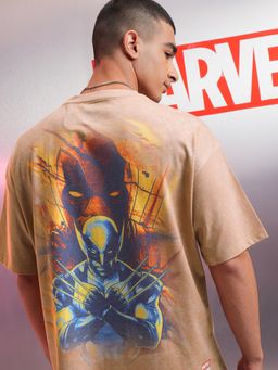HIGHLANDER - Men Wolverine and Deadpool Brown Crew Neck Oversized Drop Shoulder T-Shirt